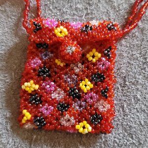 Vintage Seed Bead Colorful Tribal Necklace Pouch - Jewelry, Fashion, Style